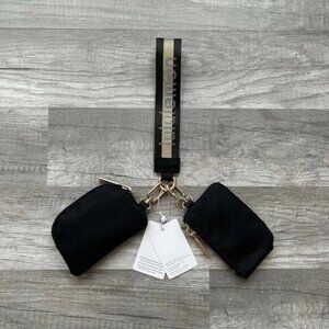 Lululemon Athletica Dual Pouch Wristlet Keychain Wallet Gold and Black